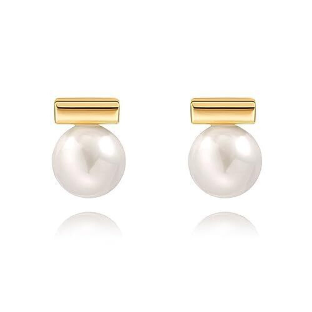 6712 Dainty 18K Gold Plated Bar Stud Earrings Trendy Cute White Pearl